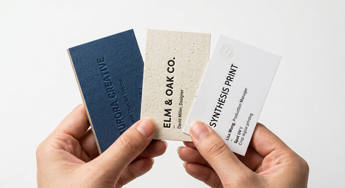 Comparaison de différentes épaisseurs et textures de cartes de visite