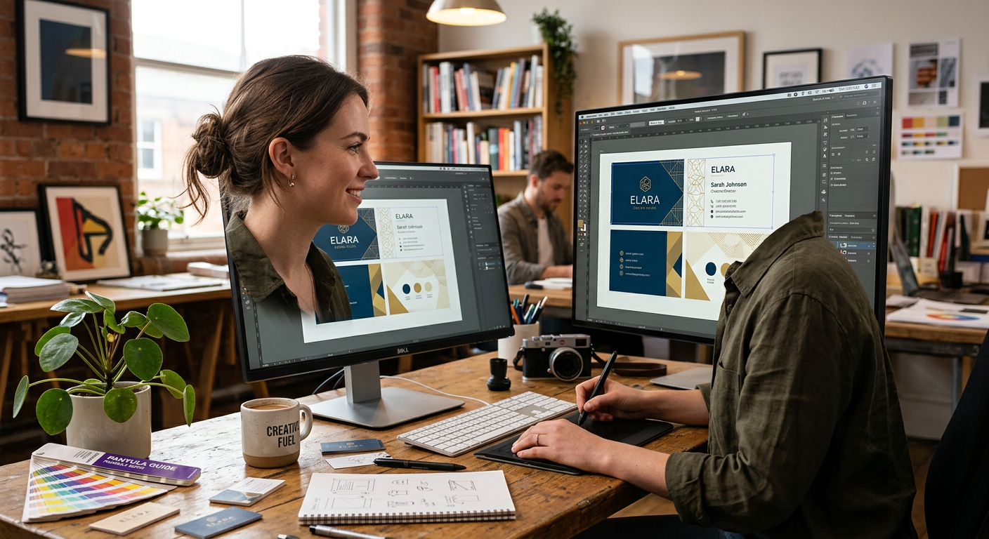 Designer créant une carte de visite professionnelle